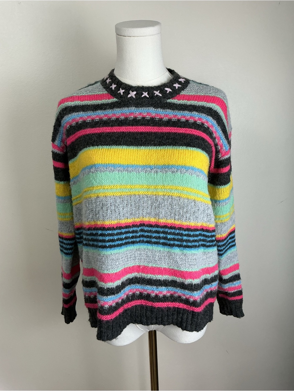 Zacket Plover Colorful Striped Wool Mohair Crewneck Sweater Sz XS